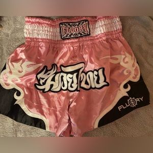 Black white and pink boxing/ kickboxing shorts